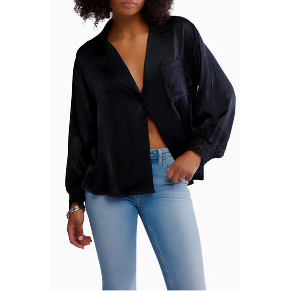 NEW FREE PEOPLE midnight muse sleep shirt in black - Picture 5 of 5